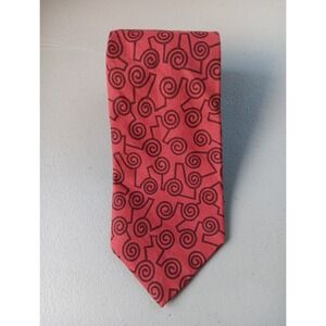 Henry Co Men's Vintage Tie‎ Fine Art Whimsy Red Scroll Abstract Fabric USA Retro